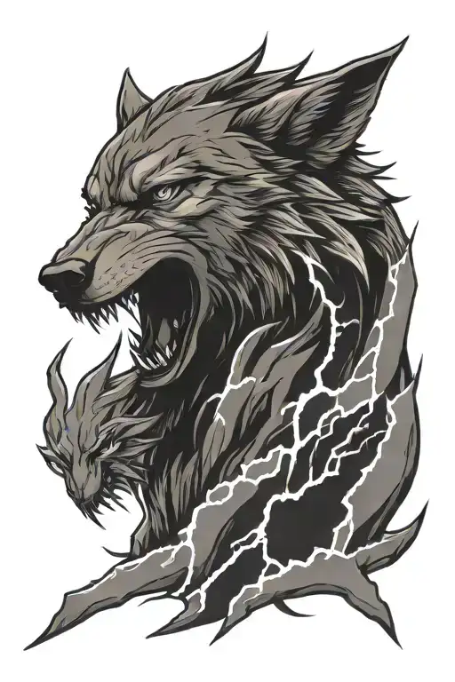 Upper Arm Sleeve Lightning Bolts With Wolf Howling