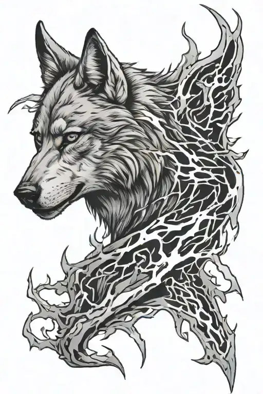 Upper Arm Sleeve Lightning Bolts With Real Wolf Howling