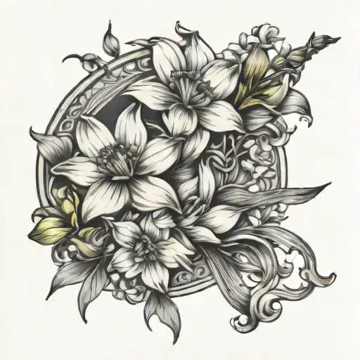 Narcissus Flower And Sagittarius Bow