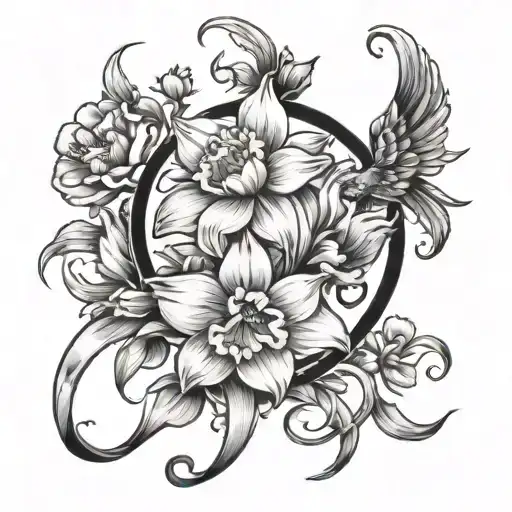 Narcissus Flower And Sagittarius Bow Intertwined