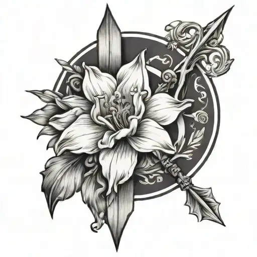 Narcissus Flower And Sagittarius Arrow