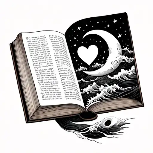Open Book With Waves In Shape Of A Heart And A Crescent Moon