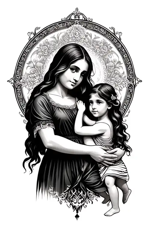 Rosario In Arm And A Vector Of A Mother Of A Mother With Her Two Children