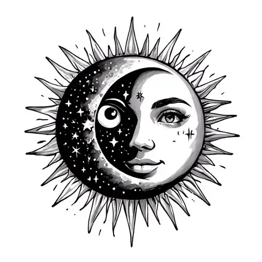 Smile Now Cry Later With Sun And Moon Surrounded By Stars