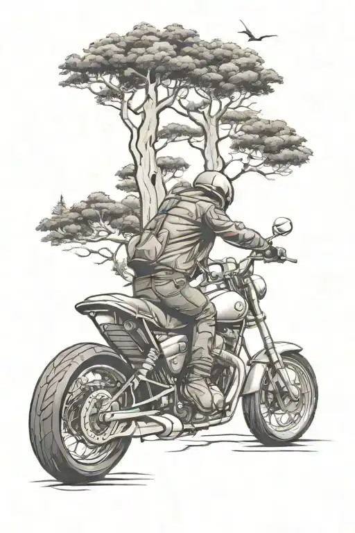 Motorcycle Riding Forest Landscape