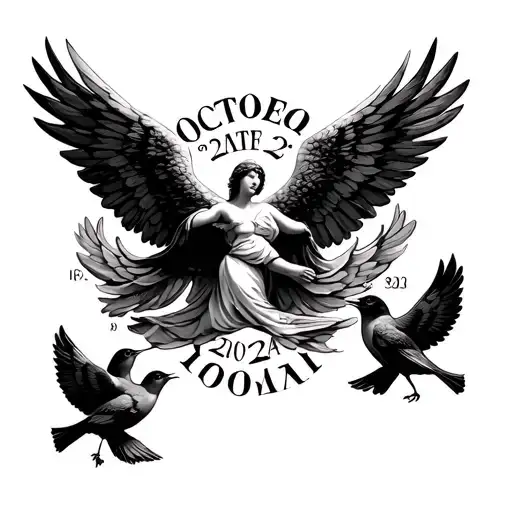 The Date October 23 2024 In Roman Numerals With Angel Birds Around It