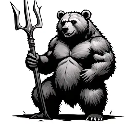 Bear Holding A Trident Symbol