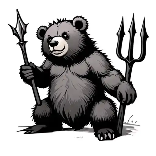 Cute Bear Holding A Trident Symbol