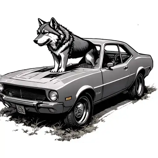 Lone Wolf Protecting A Car
