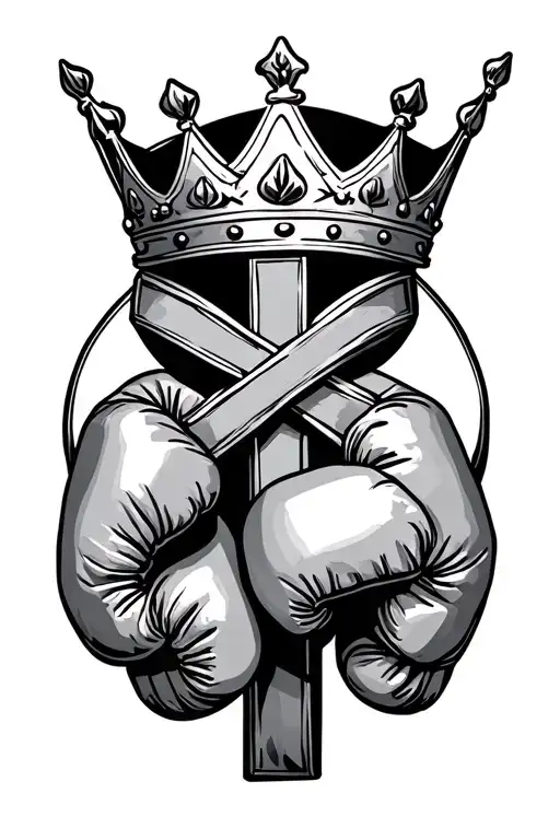 Cross And Crown With Boxing Gloves Intertwined