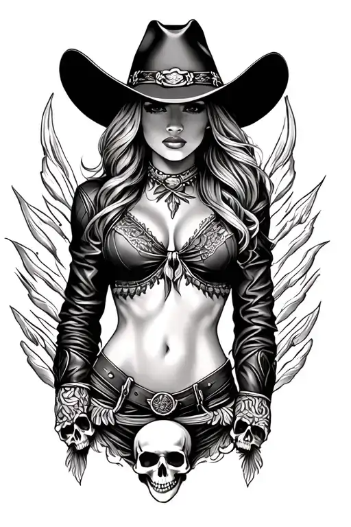 Western Tooled Leather Sleeve With Cowgirl And Skulls