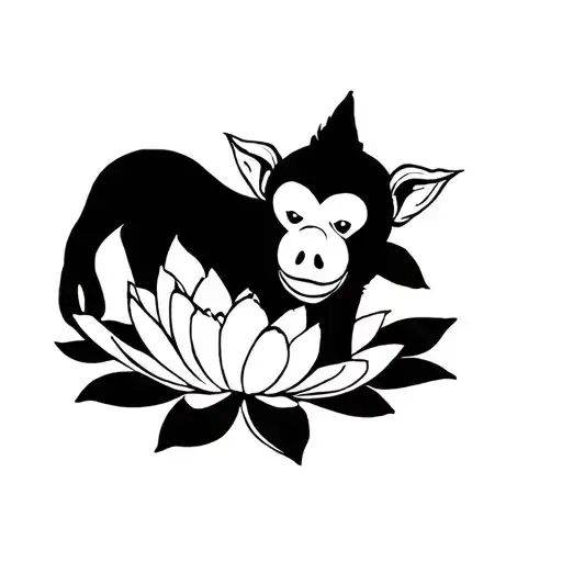 Lotus Flower With Monkey Pig Dog Chinese Zodiac Sign