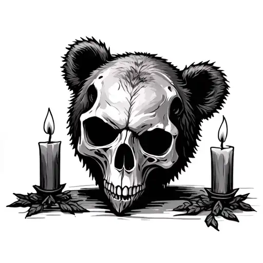 Bear Skull And Candle Burning