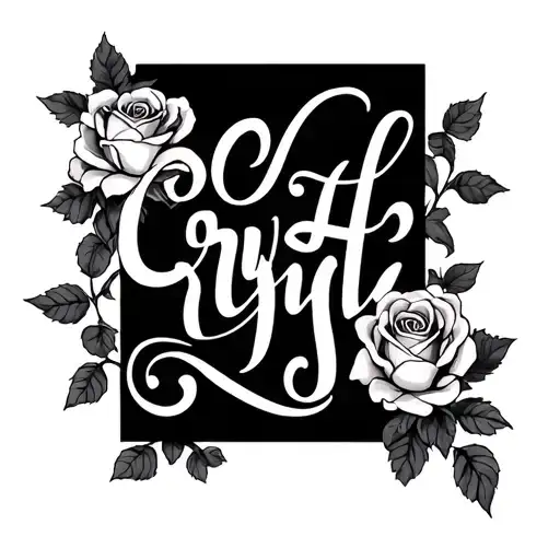The Name Crystal In Cursive With Rose Vines Going Through It