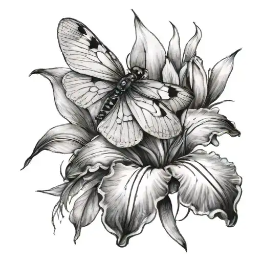 Iris And Dragonfly Flying