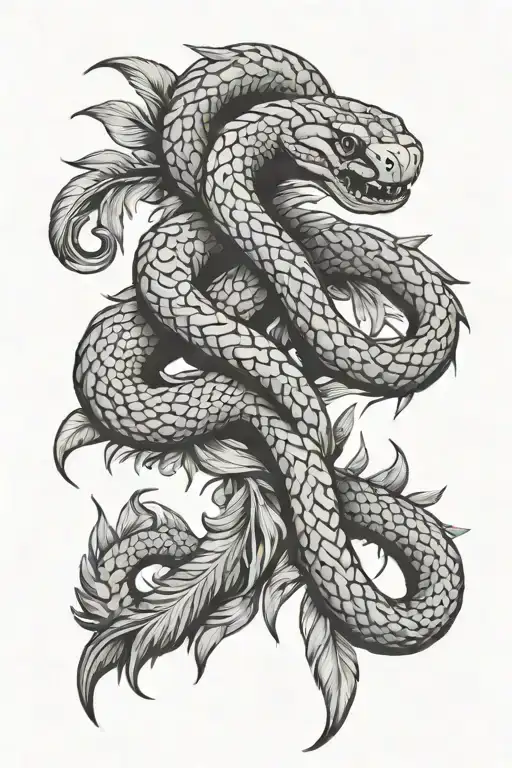 Double Headed Snake And Feathers Hanging