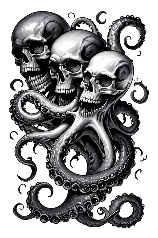 Kraken Whit Skulls Surrounded