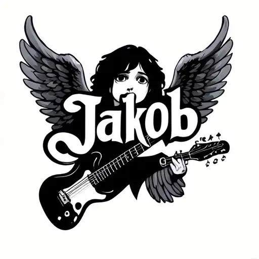 The Name Jakob With Little Angel Wings With A Small Guitar