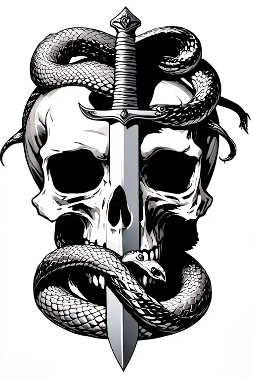 Skull Whith Sword Thru It And A Snake Wrapped