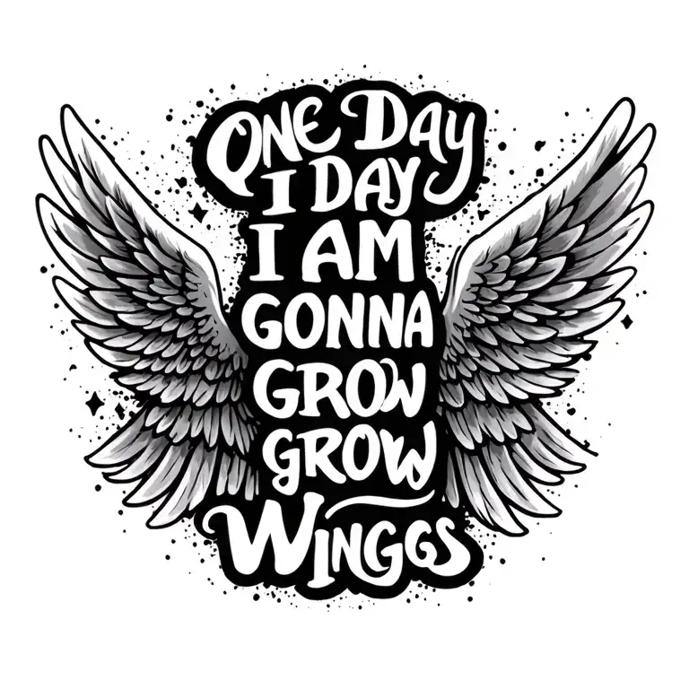 Angel Wings With Vertical Text In Between In Cursive Saying One Day I Am Gonna Grow Wings