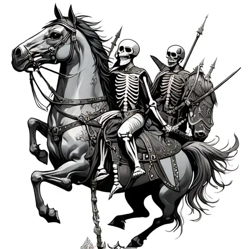 Skeleton Army Protecting King On Horse