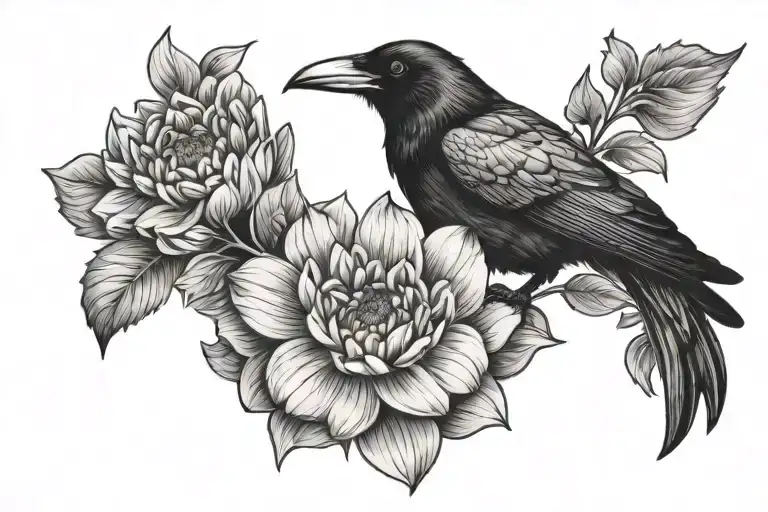 A Crow Holding A Dahlia