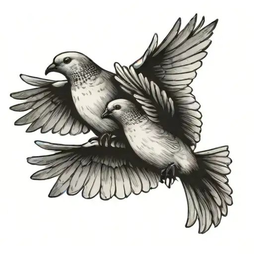 2 Doves On Forarm Flying Towards Eachother No Background
