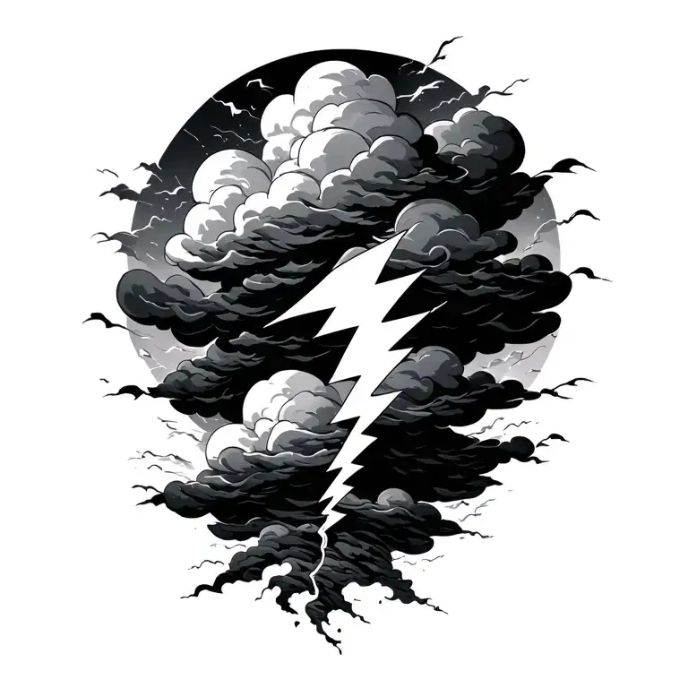 Storm Clouds With White Lightning Bolt