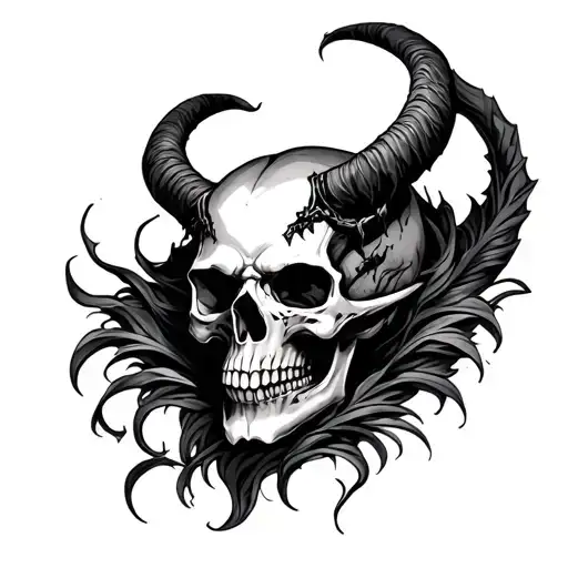 Sleeve Tattoo Of Demon Skull