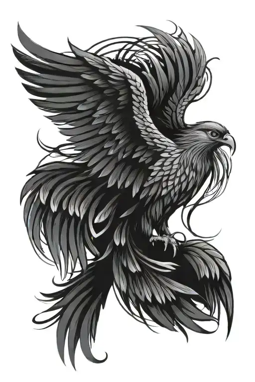 Pheonix With Wings Spread Wide And Grid Lines Background