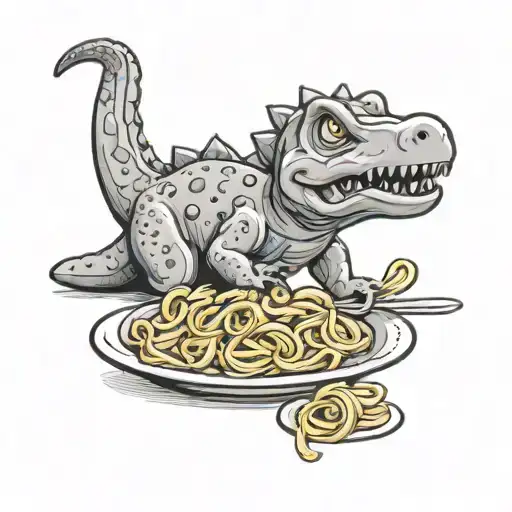 A Cute Adhd Dino Eating Pasta