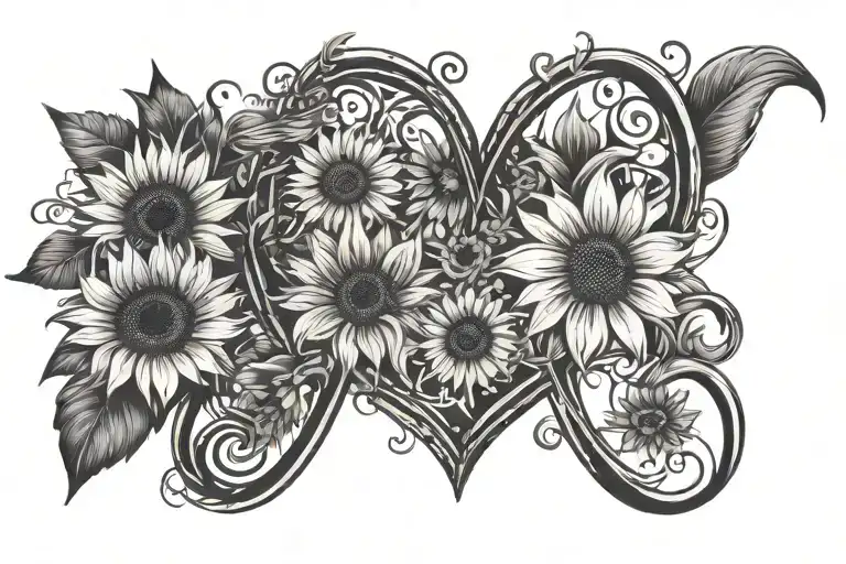 Infinity Sign Surrounded With Love Heart Fingerprint Surrounded By Sunflowers