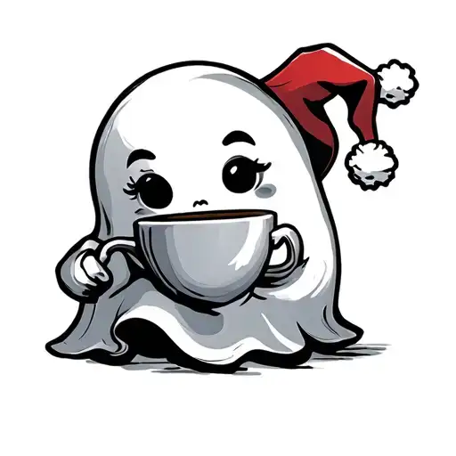Cute Christmas Ghost Holding A Coffee