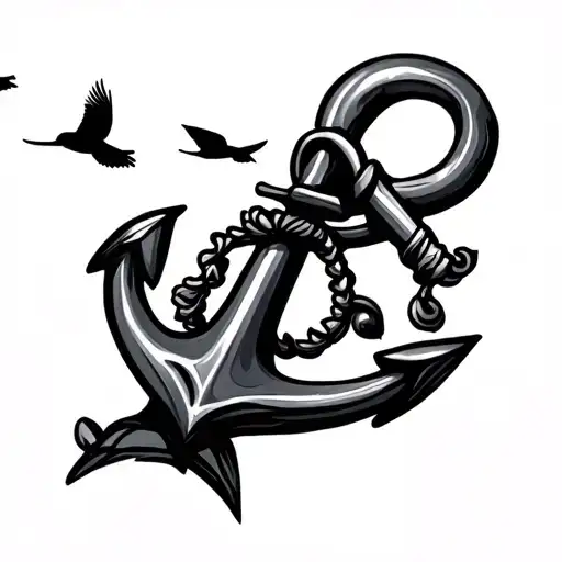 Skinny Anchor With Small Birds Flying Off Of It