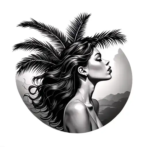 A Woman With The Body Of A Palm Tree Blowing In The Wind