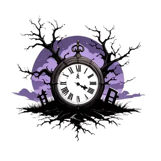 Clock Graveyard Dark Purple Sky