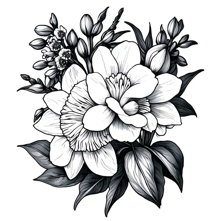 Daffodil And Delphinium Fine Line