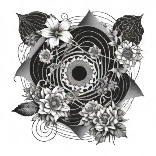 Black Hole With Lines Connecting Various Types Of Flowers