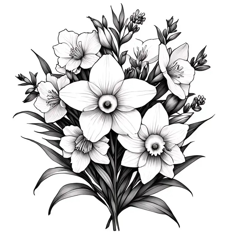 Delphinium And Daffodil Thin Lines