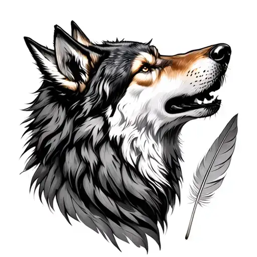 Wolf Howling Big Feather In Background