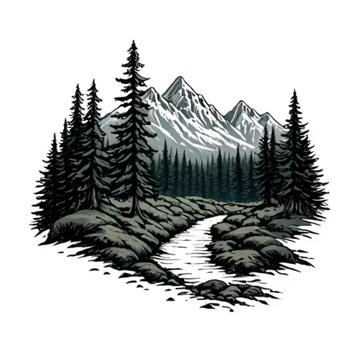 Forest And Mountains And Path