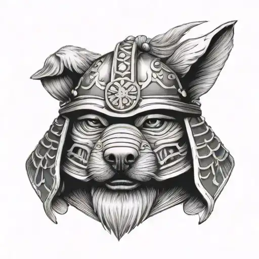 Samurai Helmet And Dog Wearing