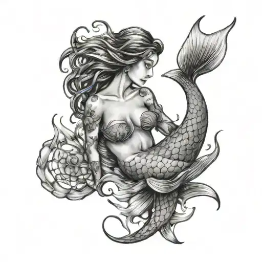 Heart And Mermaid Swimming