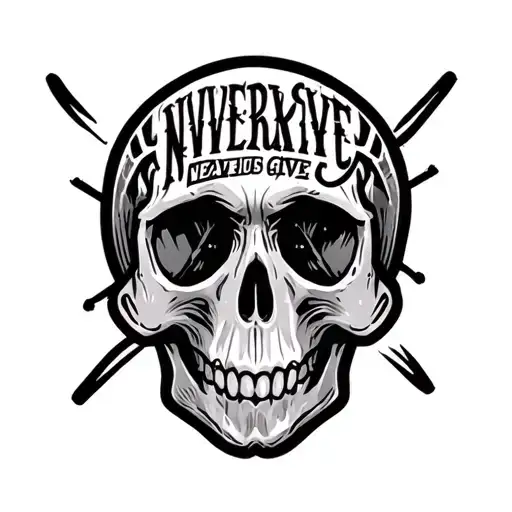 Skull With Letters In Crimminal Lattaring With Text Never Never Give Up