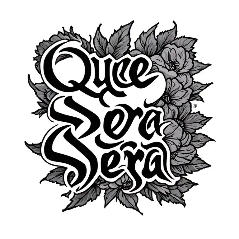 Black Gothic Lettering Tattoo Of 'Que Sera Sera' For Across Wrist