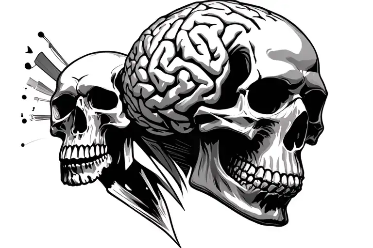 A Skull And Brain Integrated With Allusions To Heavy Metal Music