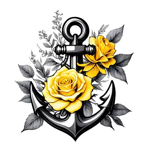 Anchor And Yellow Rose Intertwined