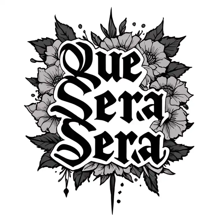 Black Gothic Lettering Tattoo Of 'Que Sera Sera' For Horizontal Across Wrist In Single Line