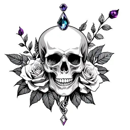 Skulls And Roses And Alexandrite With Gemini Symbol