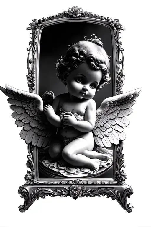 Kewpie Angel In Mirror Reflecting